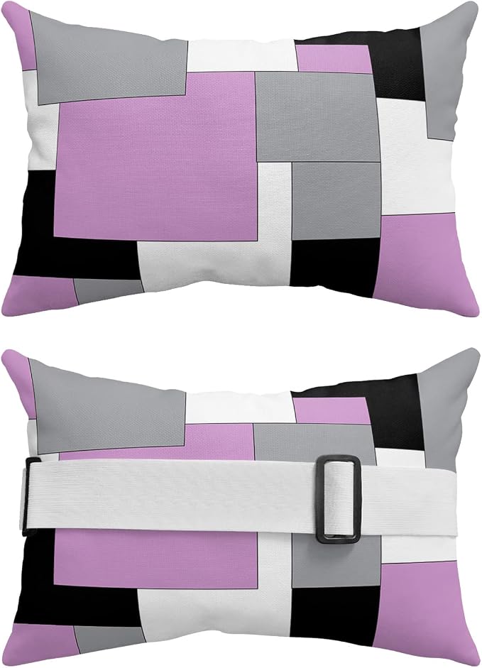 Outdoor Pillows Covers with Inserts Abstract Art Patchwork Pink Black and Grey Waterproof Recliner Pillow with Adjustable Strap Throw Pillows for Patio Furniture Pool Lounge Chair, 12x20 inch, 1PCS