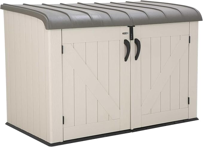 LIFETIME Large Horizontal Outdoor Deck Storage Box, Lockable Spring-Hinge Lid, 561 Gallon Capacity