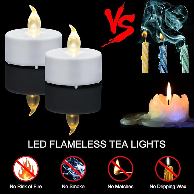 Nancia Tea Lights, 200PACK Flameless LED Tea Lights Candles, Flickering Warm White, 200 Hours Battery-Powered Tea Light, Ideal Party, Wedding, Birthday, Gifts Home Decoration