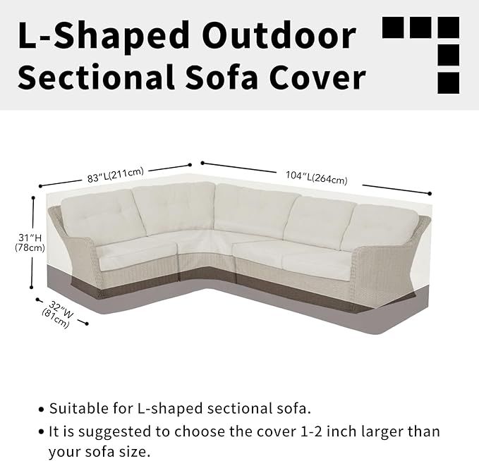 Easy-Going Outdoor L-Shaped Sectional Sofa Cover 83"X104" UV Resistant Patio Sectional Couch Cover Waterproof Lawn Patio Furniture Cover (Left Facing, Beige/Brown)