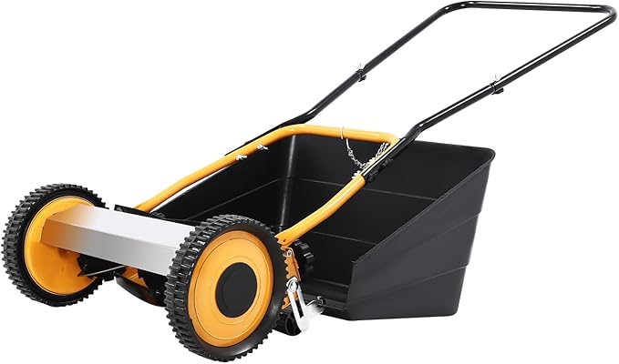 Push Lawn Mower 14 Inch 4-Blade Reel Lawn Mower Rotary Mower with Grass Catcher(Orange Black)