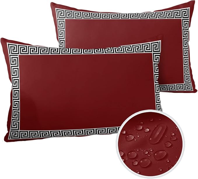 Prime Leader Outdoor Waterproof Pillow Covers Set of 2, Chinese Style Pattern Red Background Patio Throw Pillow Covers, Decorative Cushion Case for Couch Sofa Furniture Garden, 20x12 Inch