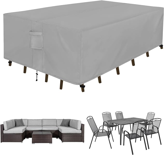 Easy-Going Rectangle Patio Furniture Cover Waterproof Outdoor Dining Table and Chair Cover Anti-UV Outside Sectional Sofa Set Covers (98"L x 78"W x 32"H, Grey)