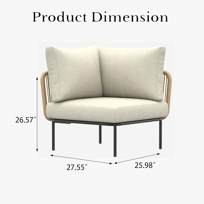 LayinSun 2 Pieces Aluminum Patio Furniture Set, Modern Modular Sectional Corner Chairs and Upgrade Thickness Cushion