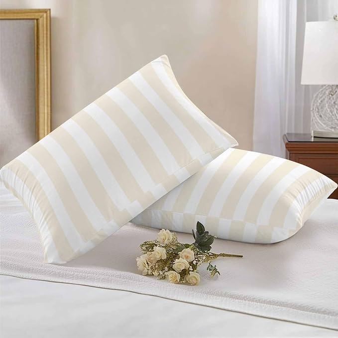 Cream Striped Outdoor Waterproof Throw Pillow Covers 20x12 Set of 2, Modern Farmhouse Cream White Stripes Decorative Pillowcases Cushion Pillowcase for Couch Sofa Patio Outside Pillow Protector