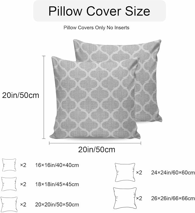 Grey Moroccan Outdoor Pillow Covers 24x24 Inch Throw Pillow Covers Set of 2 Waterproof Decorative Pillow Cases Vintage Ethnic Abstract Geometric Stripes Cushion Covers for Patio Furniture Garden Couch