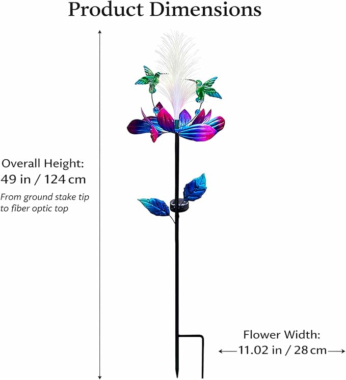 Solar Hummingbird Wind Spinner Outdoor 49 Inch Lotus Flower Metal Garden Windmill for Yard and Color Changing Fiber Optic Solar Yard Art Kinetic Wind Spinner Gift for Women Mother's Day Garden Gift