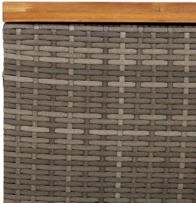 Garden Storage Box, Outdoor Deck Box with Gas Spring Lid, Waterproof Poly Rattan and Acacia Wood Patio Furniture for Cushions and Blankets, Grey, Medium