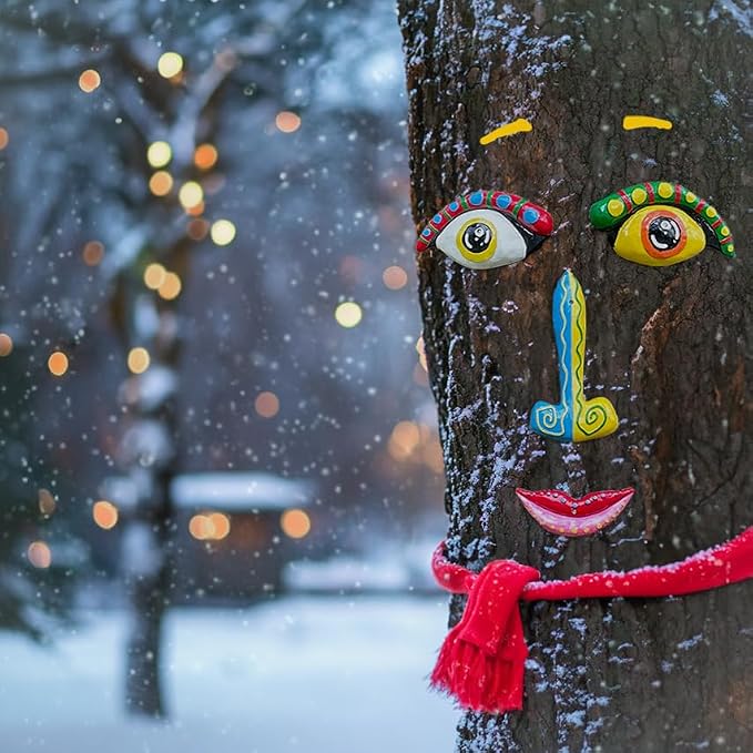 Tree Face Decor Outdoor, Cute Tree Faces Colorful Funny Outdoor Tree Faces Decor Creative Faces for Trees Garden Yard Tree Art Unique