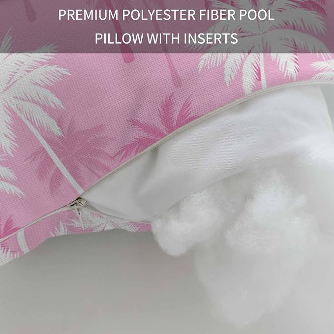 Tropical Palm Tree Outdoor Pillows for Chaise Lounge Chair Waterproof Lumbar Pillows with Insert&Adjustable Strap Beach Headrest Pillow Magenta Pink Plants Coastal Leaf Beach Pool Pillow 11"x16"