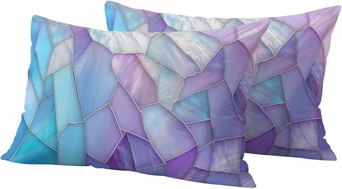 Blue Purple Gradient Outdoor Waterproof Pillow Covers Set of 2, Abstract Glass Geometric Marble Modern Pillowcase Decorative Throw Cushion Cases for Patio Garden Couch 20 x 12 Inches