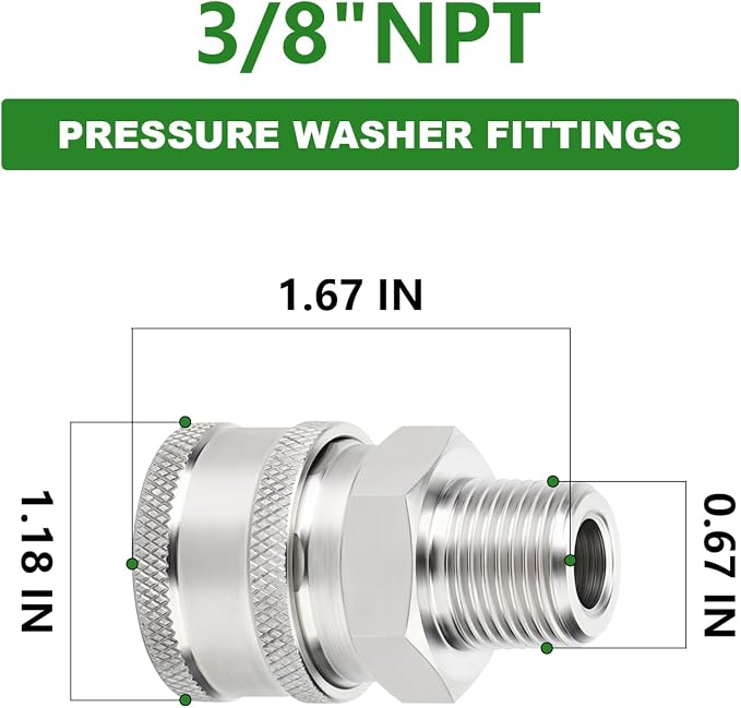 TAISHER 8PCS 304 Stainless Steel 3/8" Male NPT High Pressure Washer Quick Connect Coupler for Pressure Washing Gun Hose Accessories