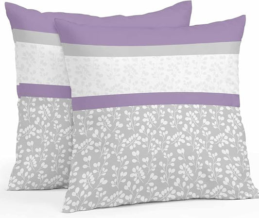 Purple Grey Stripe Stitching Outdoor Pillow Covers 18x18in Pack of 2 Waterproof Pillowcase Rustic Pastoral Flwoer Decorative Throw Cushion Case for Patio Couch Sofa