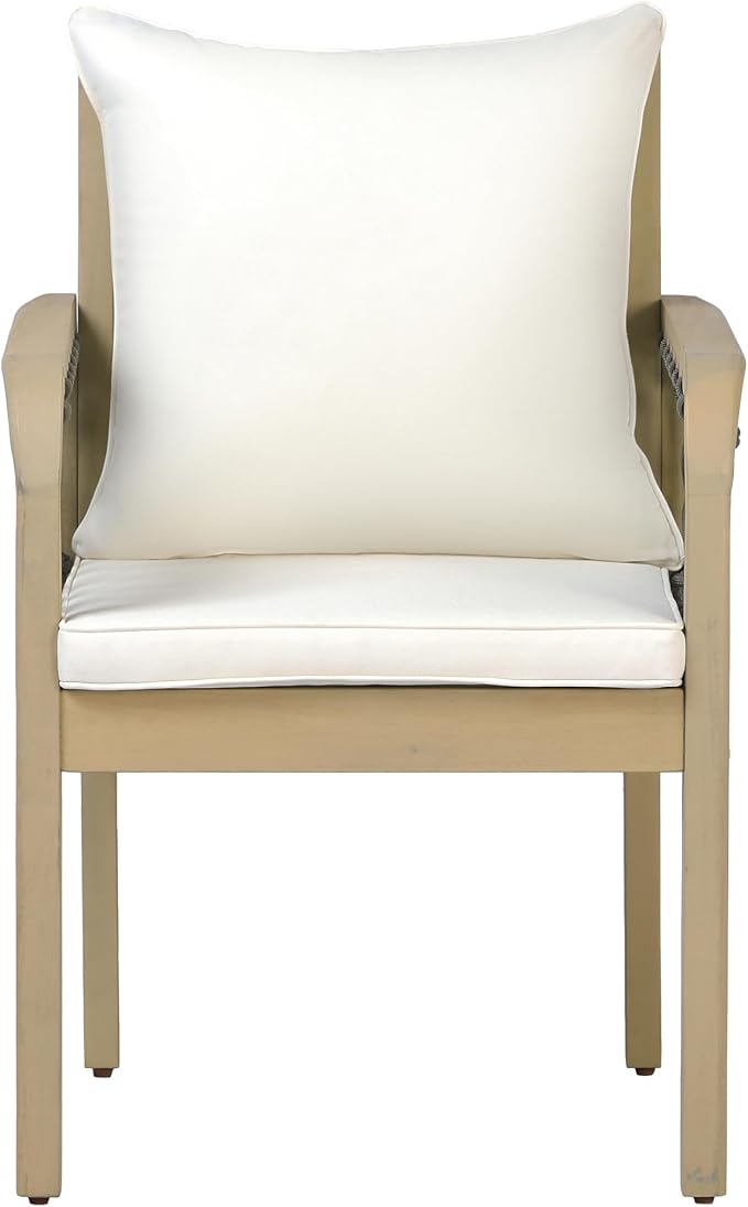 Christopher Knight Home Domac Acacia Wood Dining Table Set for 6, Solid Wood Outdoor Dining Set for 6, Oval Patio Dining Table and Chair Set with Cushion & Rope Accent, Cream Beige+Grey+Light Teak