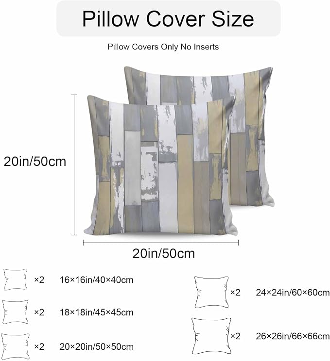 Yellow Gray Outdoor Pillow Covers 20x20 Inch Throw Pillow Covers Set of 2 Waterproof Decorative Pillow Cases Rustic Vintage Shabby Mottled Wood Grain Cushion Covers for Patio Furniture Garden Couch