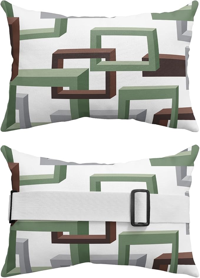 Outdoor Pillows Covers with Inserts Mid Century Geometric Pattern Gery Brown Green Waterproof Pillow with Adjustable Strap Throw Pillows for Patio Furniture Recliner Lounge Chair, 11x16 inch, 1PCS