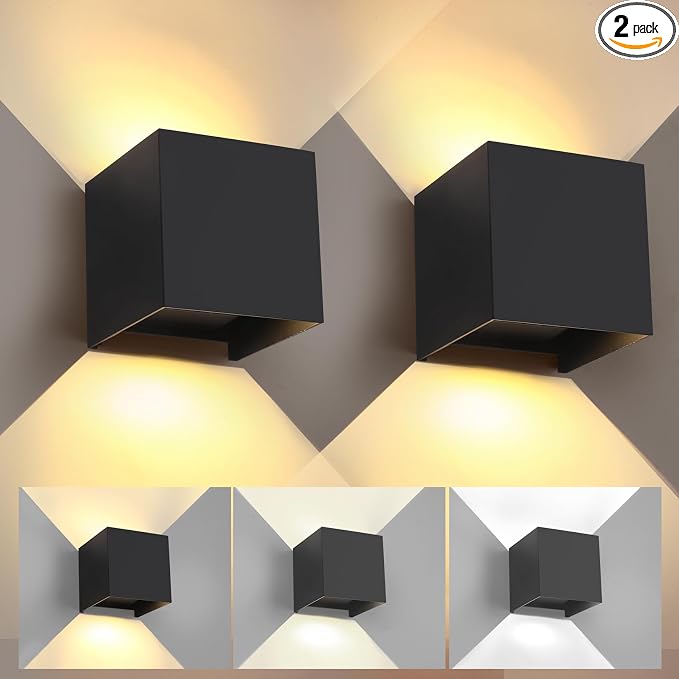 20W 3CCT Adjustable Up and Down LED Wall Sconce 2 Pack | Black IP65 waterproof ETL certified 1300LM Exterior/Interior Lighting Fixtures for porches & patios