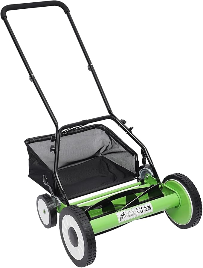 Push Reel Lawn Mower with Grass Catcher, 5-Blade Reel Mower Walk-Behind Mower for Lawn, Lawn Sweeper w/Adjustable Cutting Height, Simple Installation (16 inch)