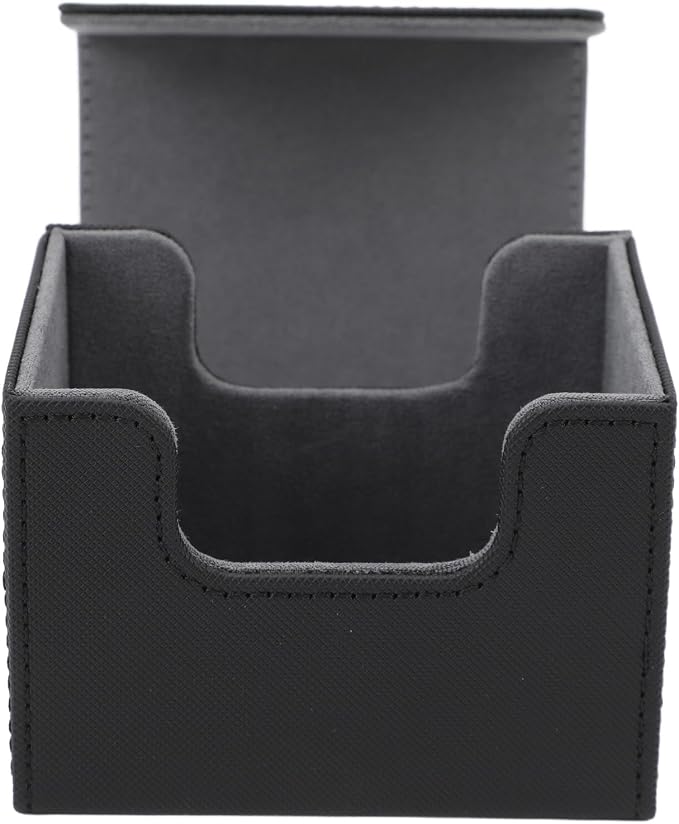 Zunate Card Deck Box with Magnetic Flap Lid, Large Capacity PU Leather Storage Box/Cover for Game Cards and Tarot Cards, Black, Holds Up to 100 (Black)