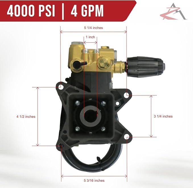 OEM Annovi Reverberi 4000 PSI Horizontal Brass Head Pressure Washer Water Pump, RRV4G40D-VRT3, 4 GPM, 1" Shaft with Quick Connect & Hardware