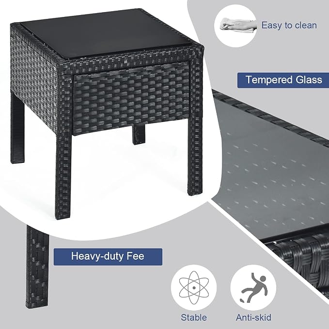 Tangkula 3 Piece Patio Conversation Set, Outdoor Rattan Sofa Set with Seat Cushions & Coffee Table, Patio Wicker Furniture Set for Garden Balcony Backyard Poolside (Grey)