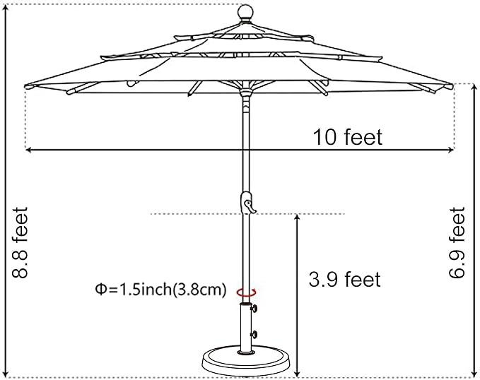 EliteShade USA 10-Year-Non-Fading 10ft 3-Tier Market Patio Umbrella, Commercial Grade Outdoor Table Umbrella with Crank Open, Windproof & UPF 50+ UV Protection, Heavy Duty Ventilation for Garden, Deck, Pool, Backyard, Beach & Bistro, Teal