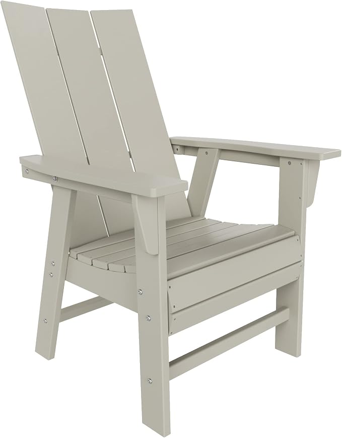 WestinTrends Ashore 5 Pieces Adirondack Patio Dining Set, All Weather Poly Lumber Slatted Modern Farmhouse Outdoor Furniture Set, 43" Trestle Square Table and 4 Adirondack Dining Chair, Sand