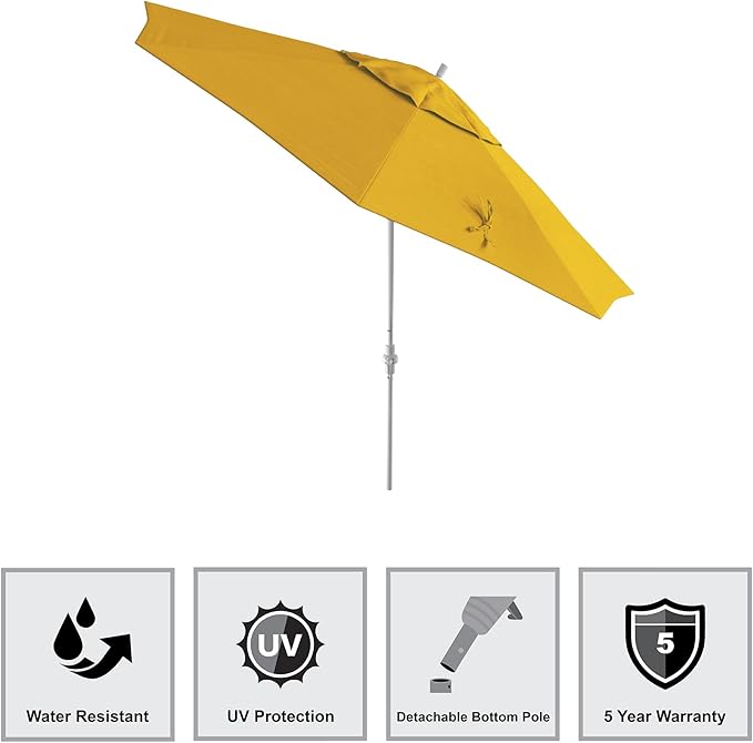 California Umbrella 11Ft Premium Sunbrella Patio Umbrella, Hand-Crank, Tilt-Collar, White Frame, Sunflower Yellow Fabric