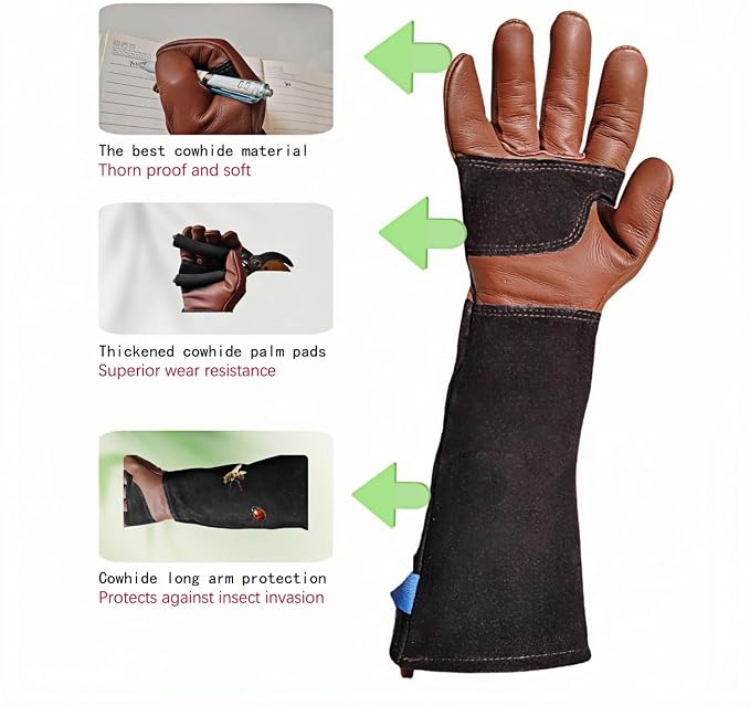 Cow Leather Gardening Gloves, Adjustable&Thorn Proof,Cactus Handling,Rose Pruning,Gardening Gifts For Women/Men