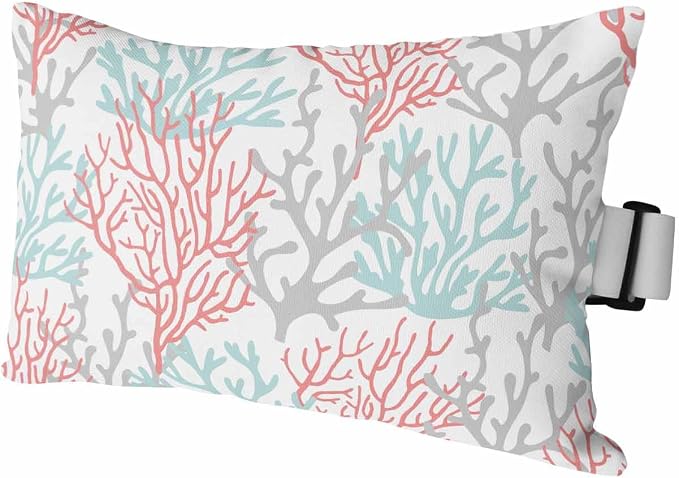Geometric Coral Outdoor Beach Chair Pillow Headrest for Chaise Lounge Chair, Recliner Head Pillow Waterproof Pillowcases with Elastic Band & Pillow Inserts 11x16 Ocean Red Teal Grey White Watercolor