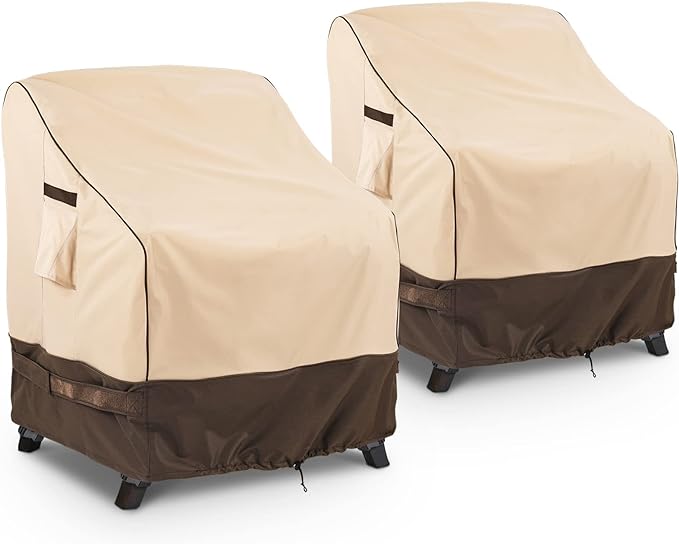 KylinLucky Waterproof Patio Chair Covers 2 Pack 28x33x38.5 Inches, Outdoor Furniture Protectors for All-Weather Khaki Chair Covers for Patio