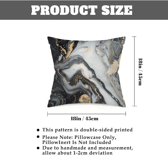 18x18 Inch Outdoor Pillow Covers Set of 2 Waterproof Throw Pillow Covers Decorative Couch Cushion Covers Black Grey Marble Square Pillowcases Protectors for Patio Garden Sofa