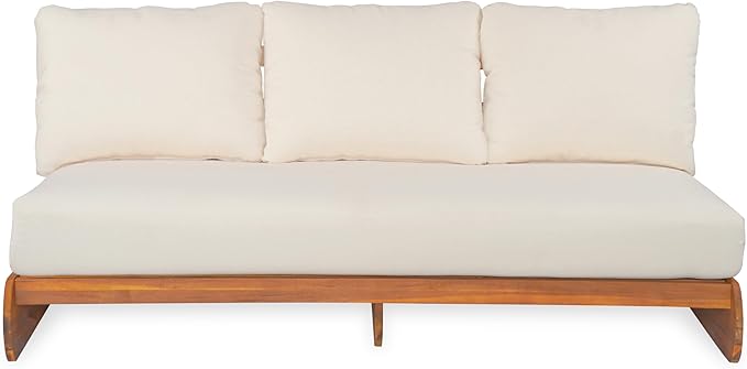 Christopher Knight Home Poppy 2 Piece Patio Conversation Set with Cushion, Acacia Wood 6 Seater Outdoor Sofa Chat Set, Outdoor Sectional Sofa Set of 2 for Patio Furniture Set, Teak+Beige