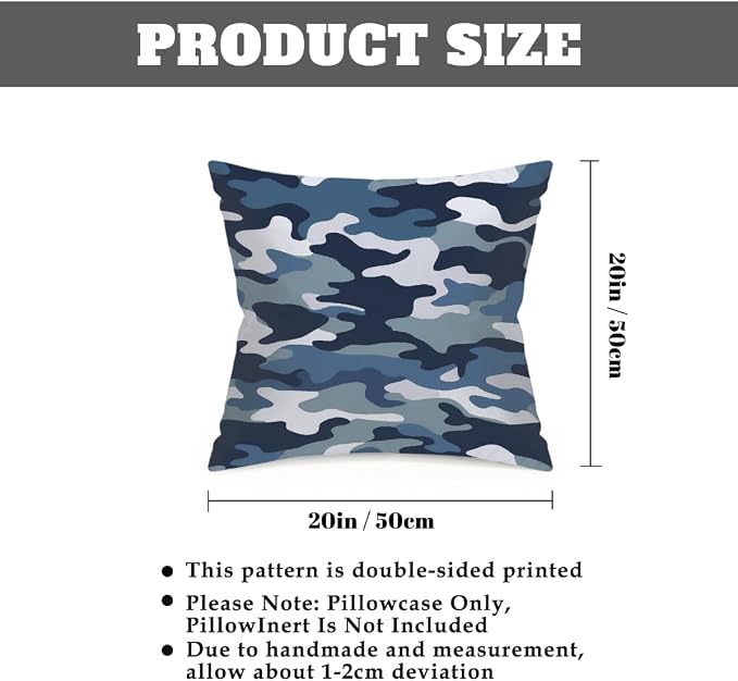 20x20 Inch Outdoor Pillow Covers Set of 2 Waterproof Throw Pillow Covers Decorative Couch Cushion Covers Navy Camouflage,Camo Theme Square Pillowcases Protectors for Patio Garden Sofa