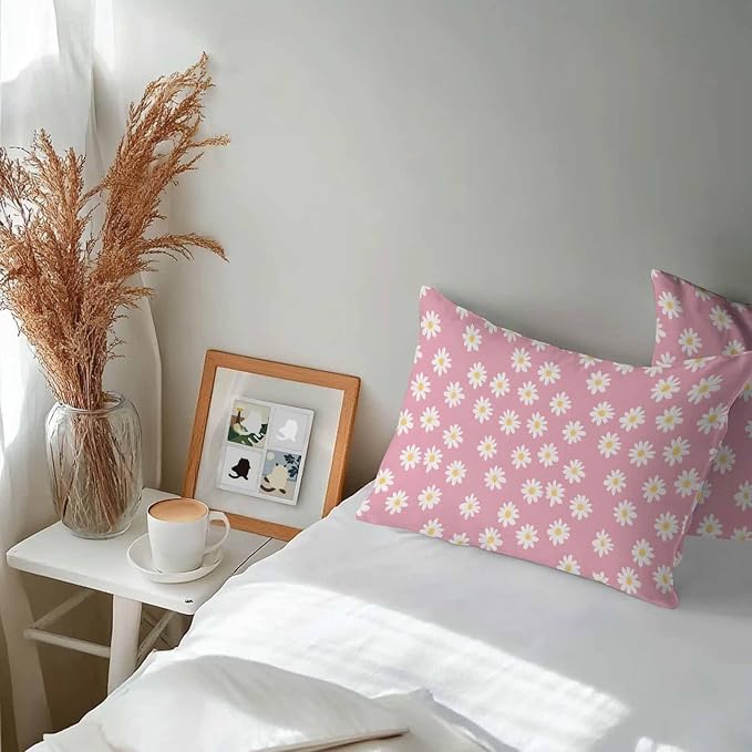 Lumbar Pillow Covers 20x12 Inch Set of 2, White Pink Daisy Waterproof Outdoor Pillow Covers, Spring Summer Floral Farmhouse Decorative Cushion Pillowcases for Couch, Sofa, Bed, Garden, Patio