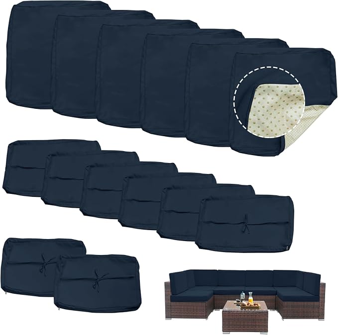14 Piece Outdoor Patio Cushion Covers, Dark Blue | Replacement, Cushion Slipcovers, Water-Resistant, With Zipper