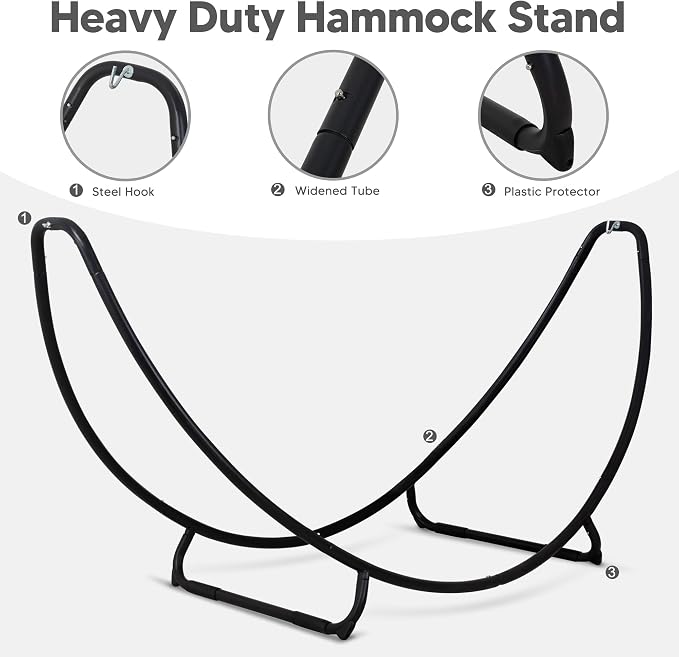 SUNCREAT Portable Large Hammock with Stand, Two Person Hammock with Stand Included, Patent Pending, Light Gray