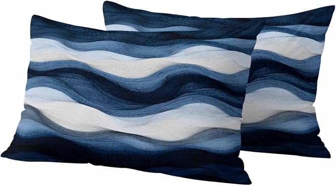 Abstract Mountain Outdoor Waterproof Throw Pillow Covers Set of 2, 20"x12", Watercolor White Navy Texture Nature Decorative Pillow Covers Outside Cushion Case for Patio Porch Garden