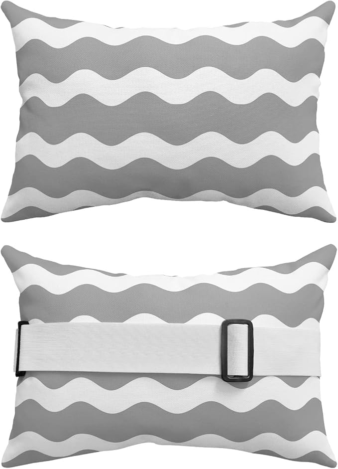 Outdoor Pillows Covers with Inserts Grey Wavy Stripes Waterproof Recliner Pillow with Adjustable Strap Throw Pillows for Patio Furniture Pool Lounge Chair, 11x16 inch, 1PCS