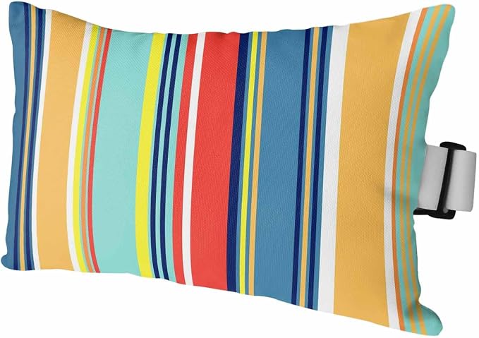 Outdoor Pillow for Chaise Lounge Chair, Colorful Stripes Yellow Teal Red Blue Wood Texture Waterproof Headrest Pillow Lumbar Pillows with Adjustable Elastic Strap for Beach, Poolside, Office (2 Pack)