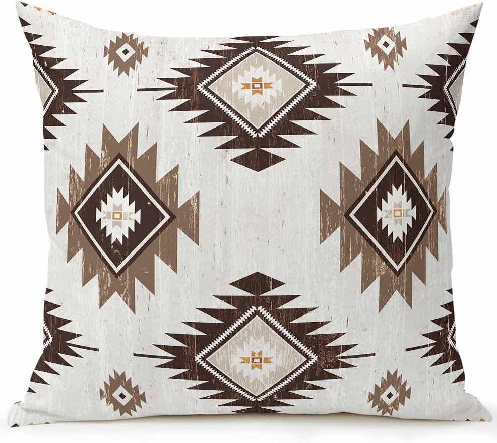 Waterproof Outdoor Pillow 1 Pack Brown Boho Aztec Decorative Throw Pillows Cover & Insert 16x16 Inch Pillowcase Southwest Tribal Style Square Pillows for Couch Sofa Bed Patio Furniture Indoor Outdoor