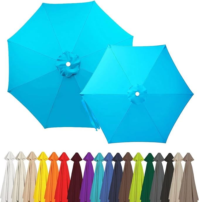 Outdoor Umbrella Replacement Canopy, 6 Ribs 8 Ribs Patio Umbrella Replacement Top Cover, 6.6ft 9 ft 10ft 13ft Waterproof Umbrella Top Canopy Fabric Replacement Canvas(Lake Blue,13FT 8-Ribs)