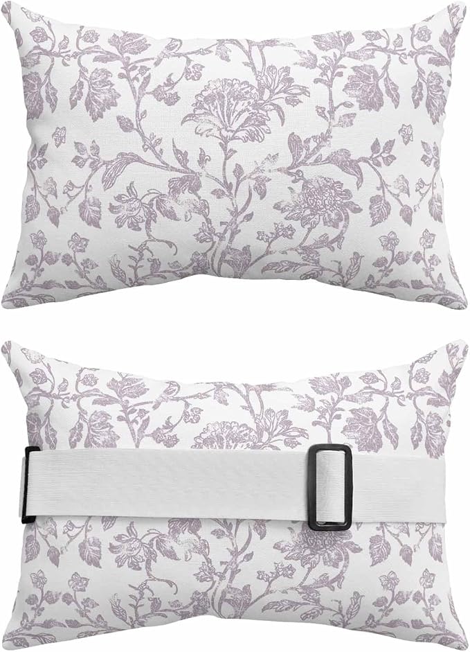Pack of 2 Outdoor Lumbar Pillow Covers 11x16 Inch, Spring Flower Waterproof Throw Pillow Covers Set, Vintage Farmhouse Light Purple Boho Leaf Indoor&Outdoor Cushion Cases for Patio Porch Beach