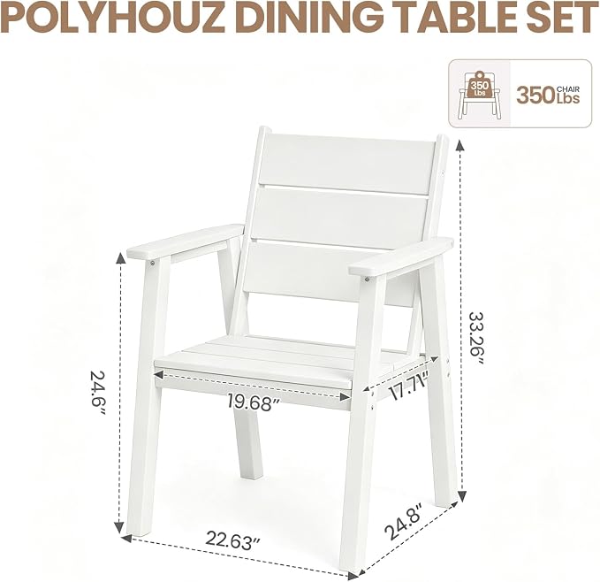 Outdoor Dining Chairs Set of 2,HDPE Patio Chairs with Wide Seat,Ergonomic Design Outdoor Furniture for Porch,Backyard,Deck,White