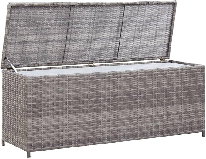 Patio Storage Box Deck Storage Box Outdoor Storage Box Indoor Wicker Storage Bin for Patio Furniture Cushions, Pillows, Garden Tools, Poly Rattan Gray, 47.2"x19.7"x23.6" -AA