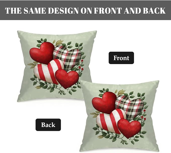 18x18 Inch Outdoor Pillow Covers Set of 2 Waterproof Throw Pillow Covers Decorative Couch Cushion Covers Hearts Striped Plaid Square Pillowcases Protectors for Patio Garden Sofa