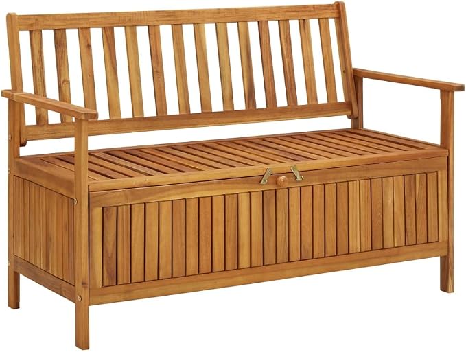 Patio Storage Bench, Outdoor Wooden Deck Box, Solid Wood Patio Furniture for Outdoor Cushions, Pool Storage and Garden Tools, 47.2"x24.8"x33.1", -330