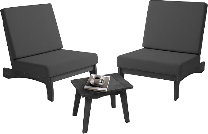 Pia Ricoo 3 Piece Patio Bistro Set with Patio Chairs and Table, Heavy Duty Wood Patio Furniture Set, All-Weather Outdoor Chairs for Balcony, Deck, Poolside, Porch - Dark Gray/Dark