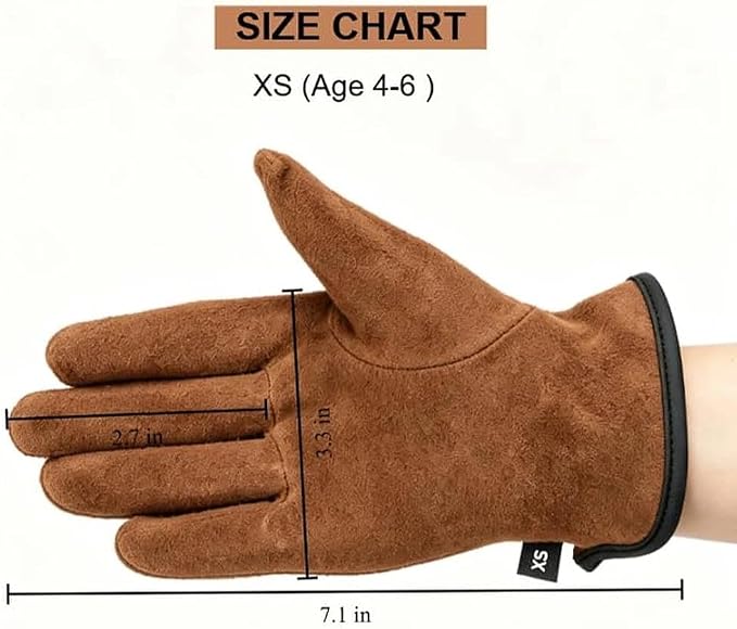 Kids Leather Work Gloves Age 2-15, Extra Soft Deerskin Suede (Brown, 4-6Y) | Flexible Breathable Lightweight Toddler Genuine Leather Gloves for Outdoor Activities, DIY, Planting, Hiking, Painting