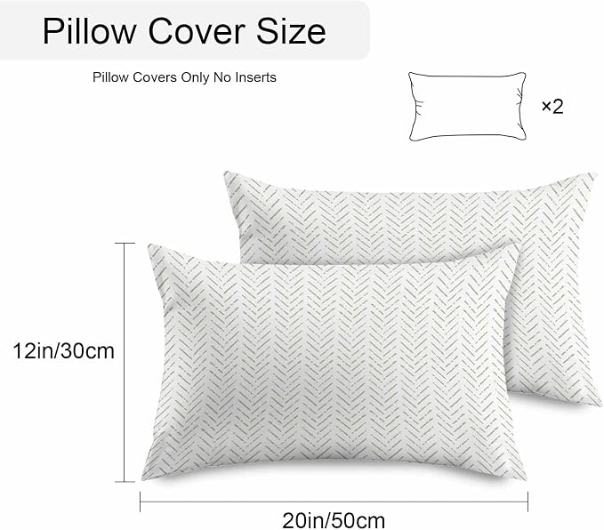 Vandarllin Outdoor Throw Pillows Covers 20x12 inch Set of 2 Waterproof Sage Green Stripes Decorative Zippered Cushion Covers for Patio Furniture, Modern Art Lines Lumbar Pillowcases
